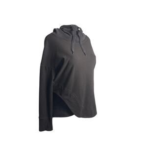 Women M Noli Black Pullover Sweatshirt Top Cowl Neck Yoga Faux Wrap Hooded
